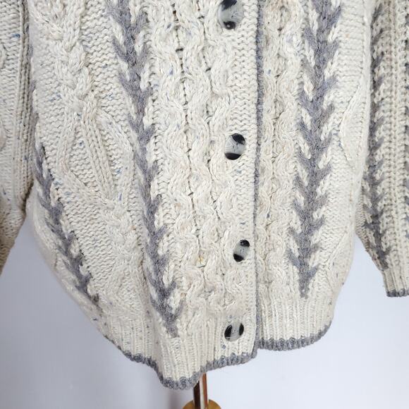 Woolrich Nordic Fisherman Grandpa Cable Knit Cardigan Sweater Cream VTG 90s Sz L - Picture 5 of 16